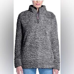Weatherproof Vintage Women Frosty Tipped Sherpa Pullover Charcoal Half-Zip Large